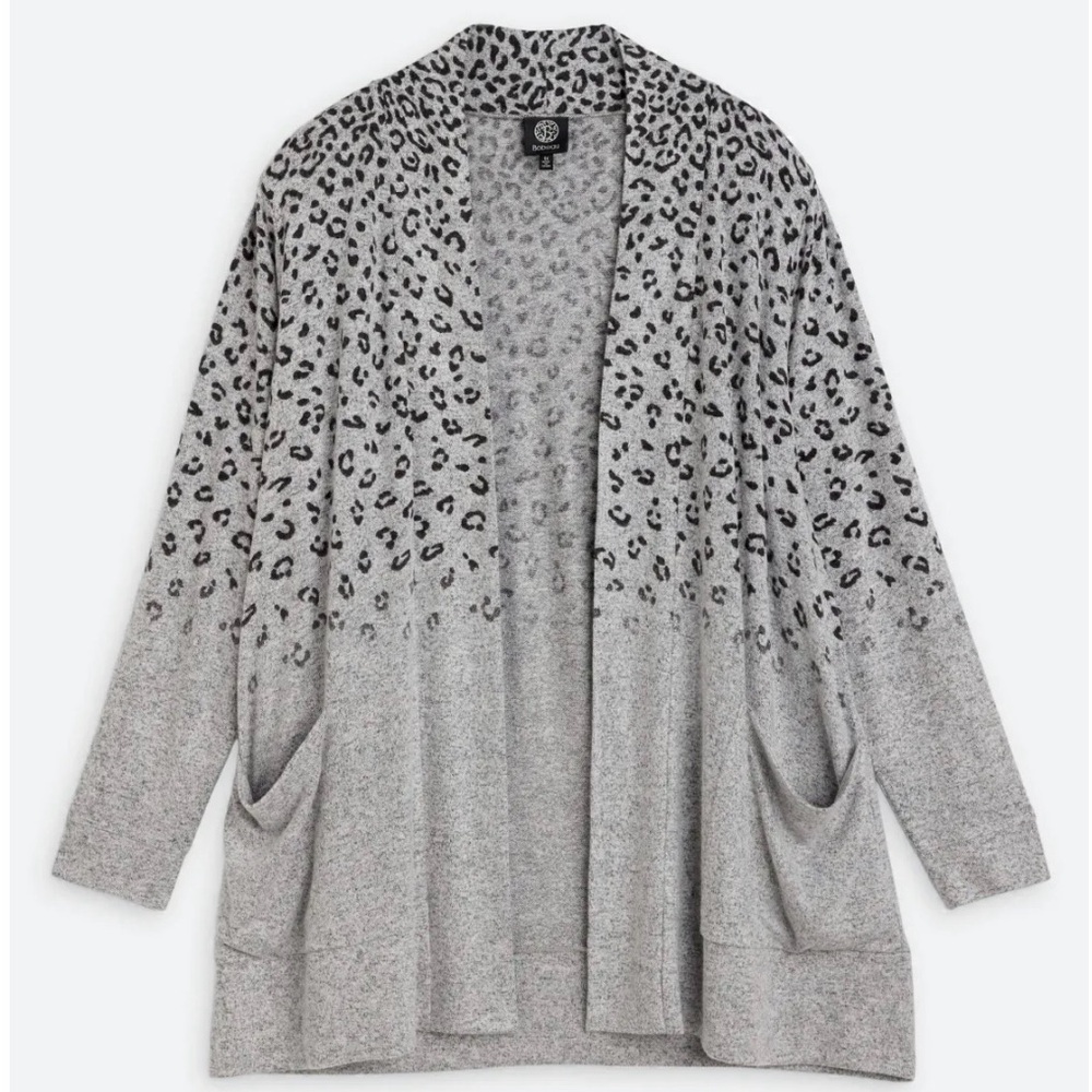 Bobeau Gray Cardigan Sweater with Gradient Design